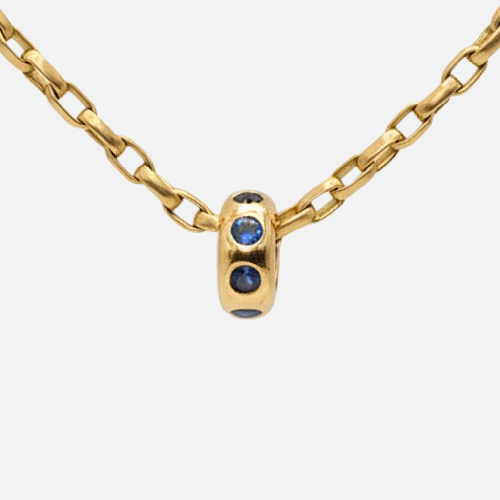 Half Round Large Rondelle Blue Sapphire Pendant in 20K Peach Gold