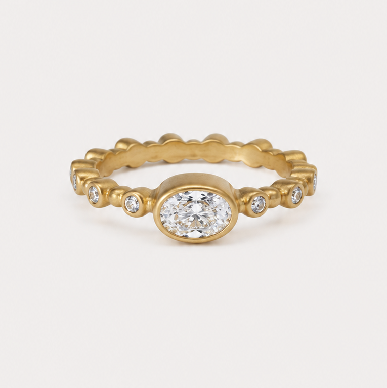 Garland Bubble Oval Diamond Ring in 20K Peach Gold