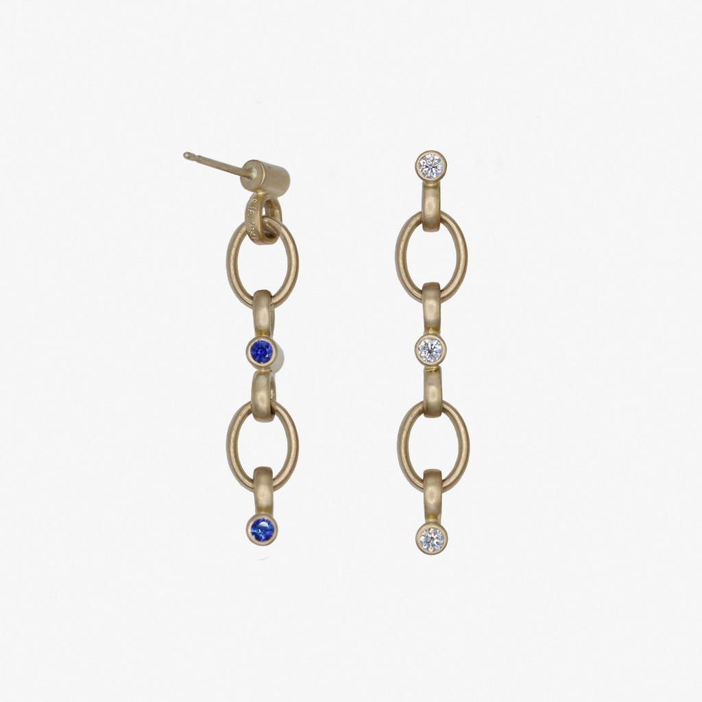 Sonoma "Clare" Diamond and Blue Sapphire Earrings in 20K Peach Gold Reinstein Ross Goldsmiths