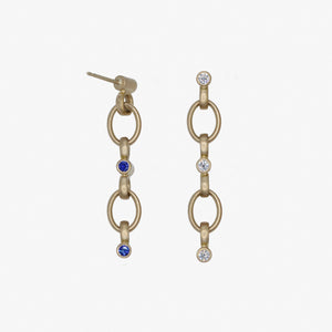 Sonoma "Clare" Diamond and Blue Sapphire Earrings in 20K Peach Gold Reinstein Ross Goldsmiths