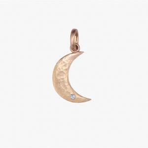Sonoma Hammered Crescent Moon White Sapphire Pendant in 22K Apricot Gold Reinstein Ross Goldsmiths