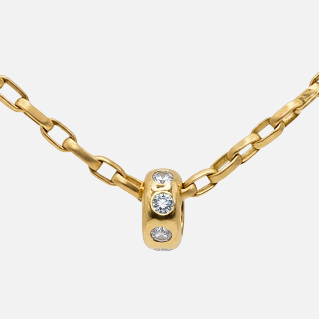 Half Round Large Rondelle Diamond Pendant in 20K Peach Gold Reinstein Ross Goldsmiths