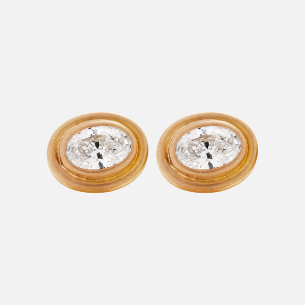 Dyan Large Oval Diamond Studs in 20K Peach Gold