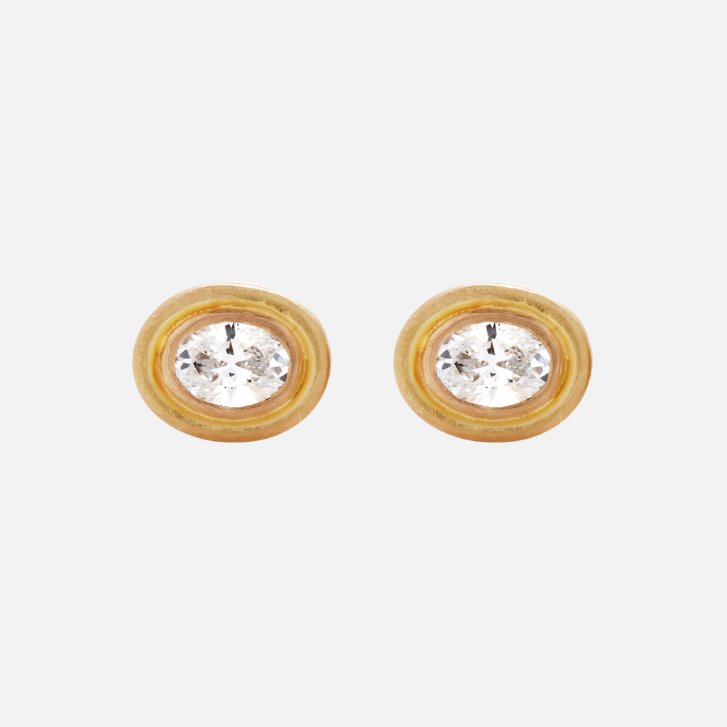 Dyan Small Oval Diamond Studs in 20K Peach Gold