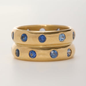 Half Round Double "Mosaic" Blue Sapphire Band in 20K Peach Gold- 10mm Reinstein Ross Goldsmiths