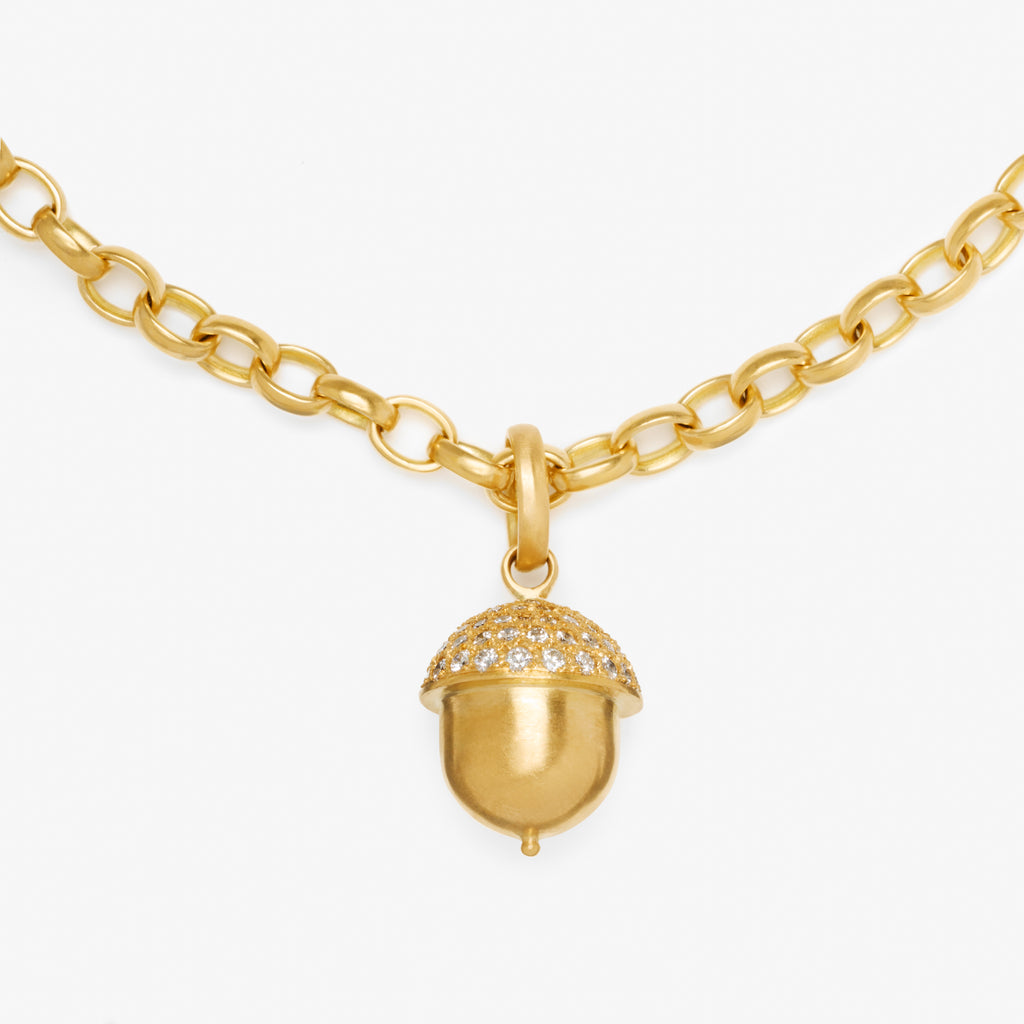 Sonoma Acorn Extra Large Diamond Pendant in 20K Peach Gold Reinstein Ross Goldsmiths