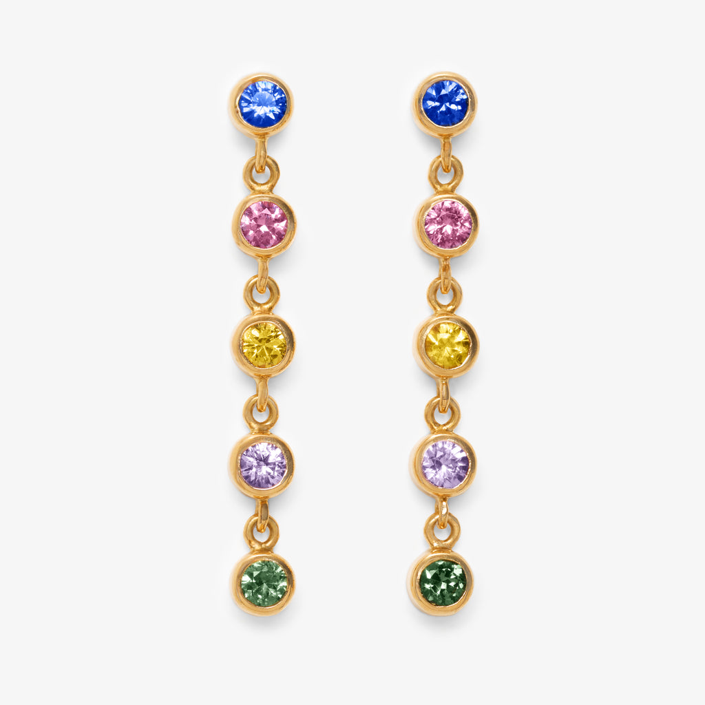 Meadow Rivière Multi Sapphire Earrings in 20K Peach Gold Reinstein Ross Goldsmiths