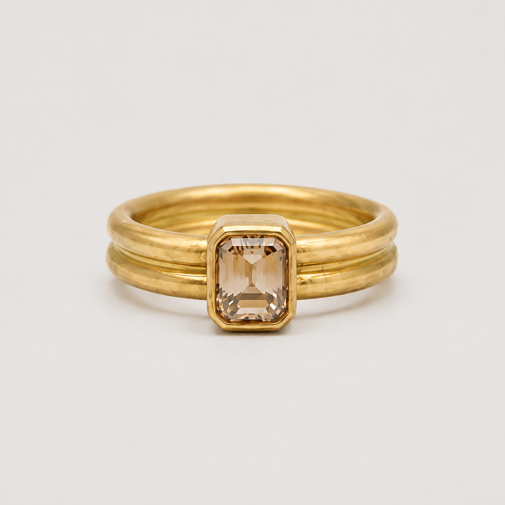 Leslie Emerald Cut Cognac Diamond Ring in 20K Peach Gold- 4mm