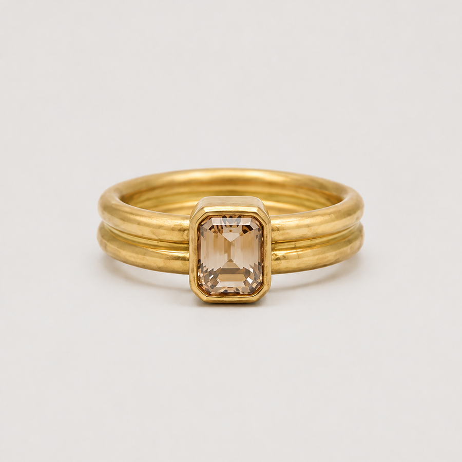 Leslie Emerald Cut Cognac Diamond Ring in 20K Peach Gold- 4mm