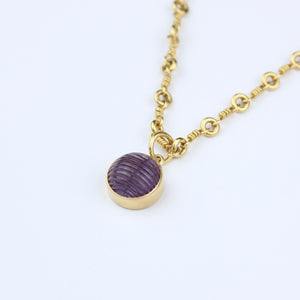 Sedona Small Round Carved Purple Sapphire Pendant in 20K Peach Gold Reinstein Ross Goldsmiths