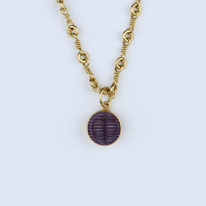 Sedona Small Round Carved Purple Sapphire Pendant in 20K Peach Gold Reinstein Ross Goldsmiths