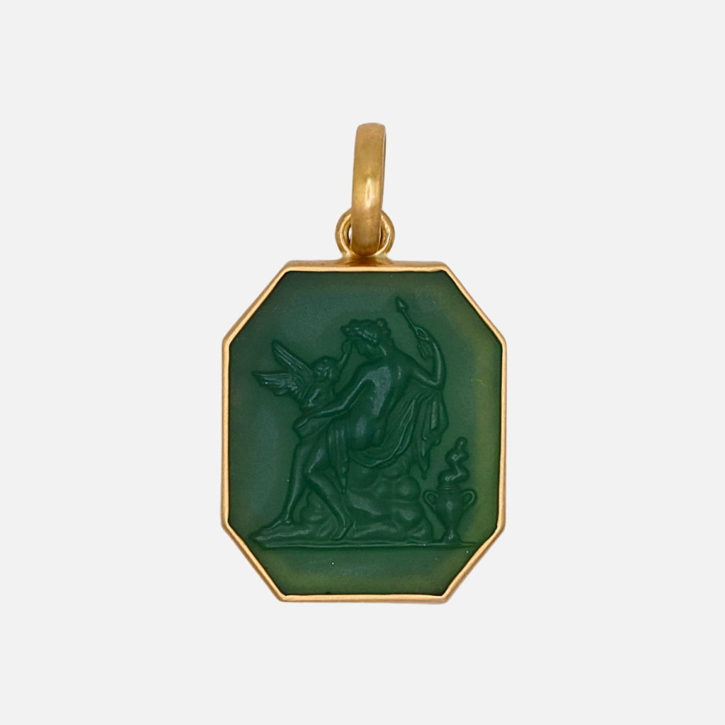 Sonoma Green Chalcedony Intaglio Hexagon Pendant in 20K Peach Gold Reinstein Ross Goldsmiths
