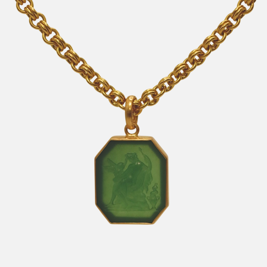 Sonoma Green Chalcedony Intaglio Hexagon Pendant in 20K Peach Gold Reinstein Ross Goldsmiths