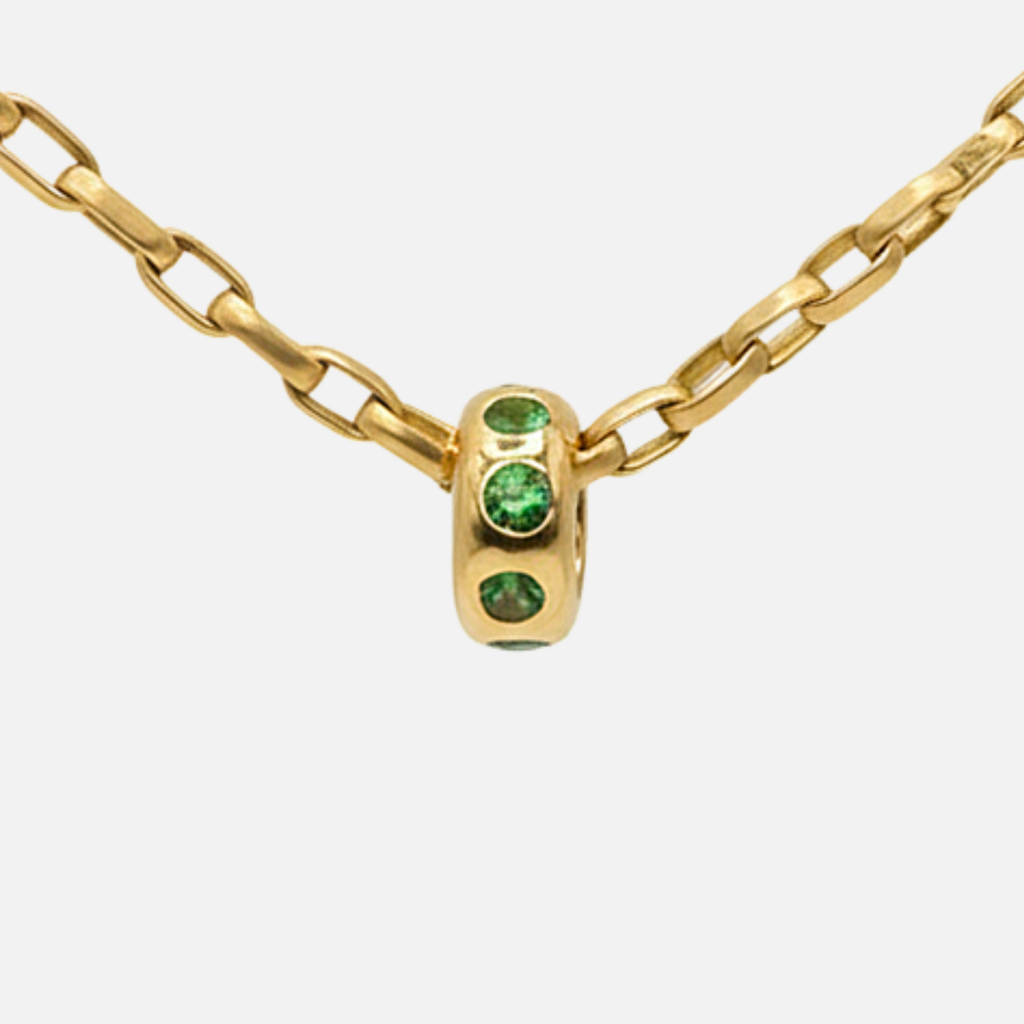Half Round Large Rondelle Green Tsavorite Pendant in 20K Peach Gold