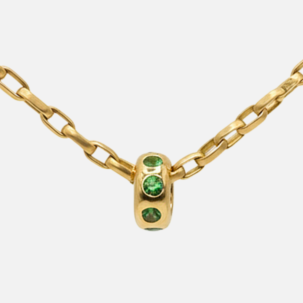 Half Round Large Rondelle Green Tsavorite Pendant in 20K Peach Gold Reinstein Ross Goldsmiths