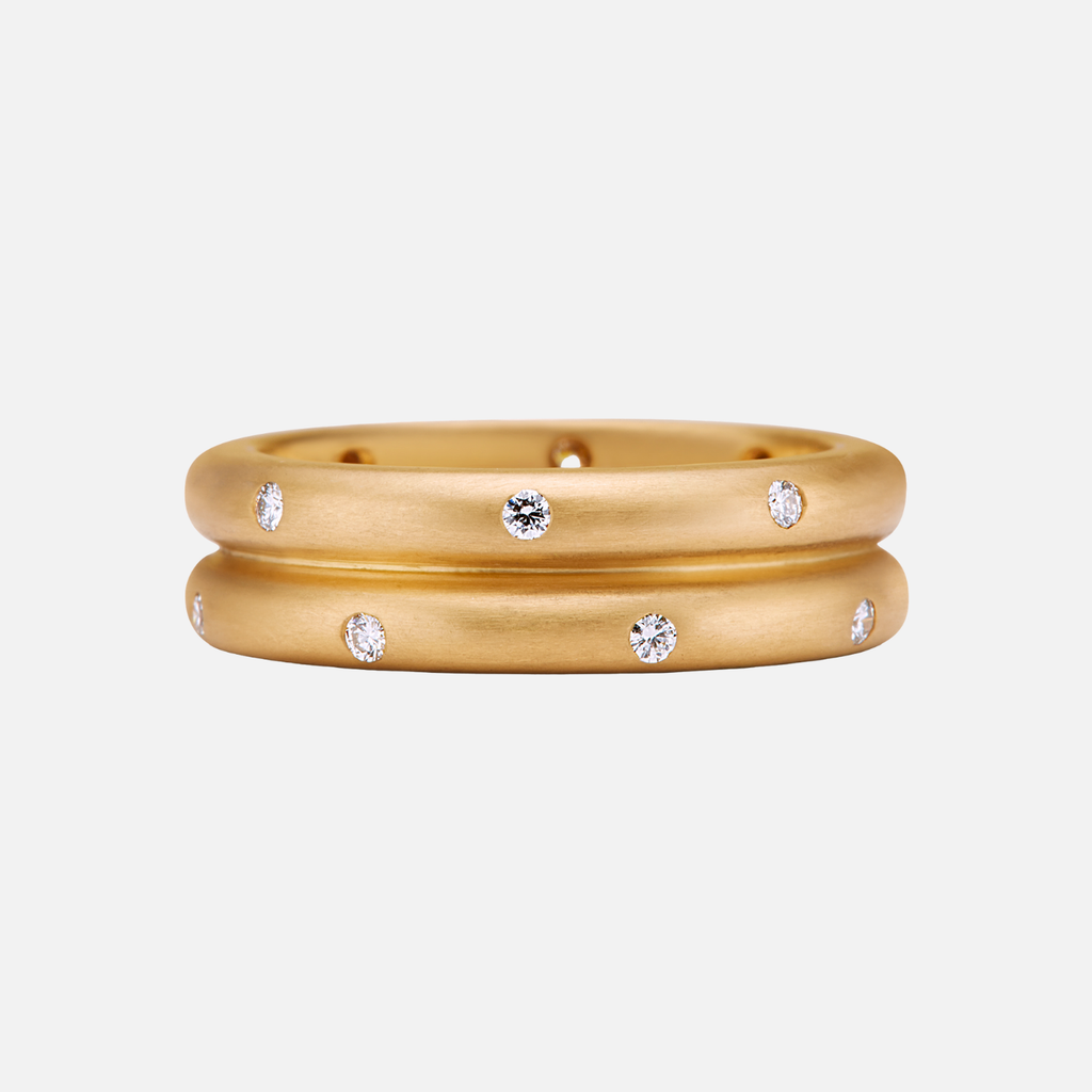 Half Round Double Diamond Band in 22K Apricot Gold- 6mm