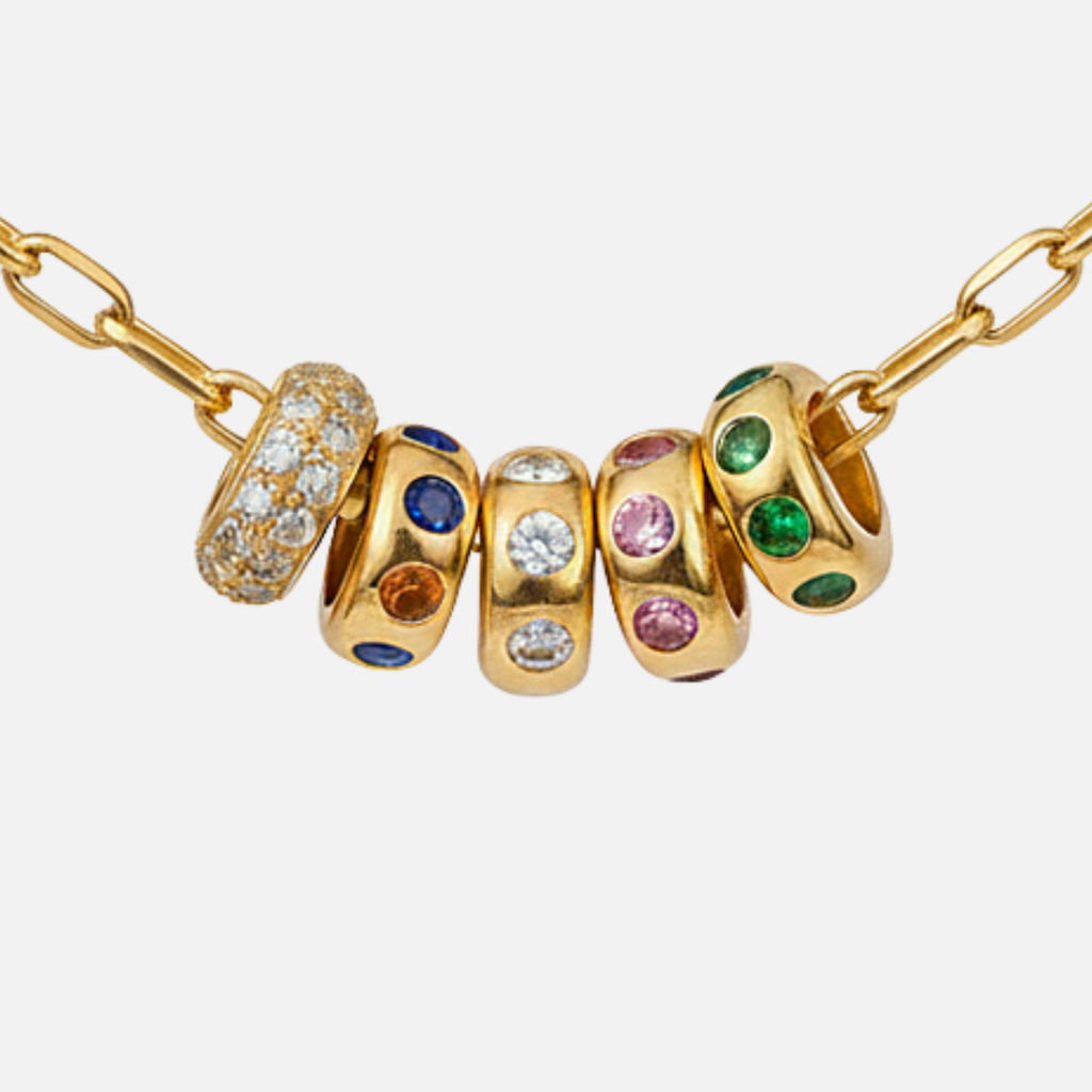 Half Round Large Rondelle Multi Colored Sapphire Pendant in 20K Peach Gold