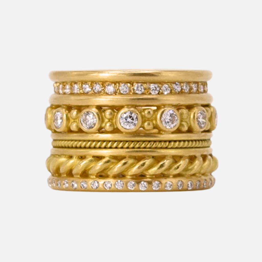 Hitched Quintet Diamond Band in 20K Peach Gold