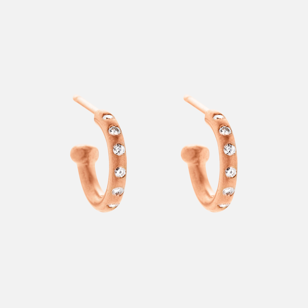 Classic Baby Diamond Hoops in 22K Apricot Gold