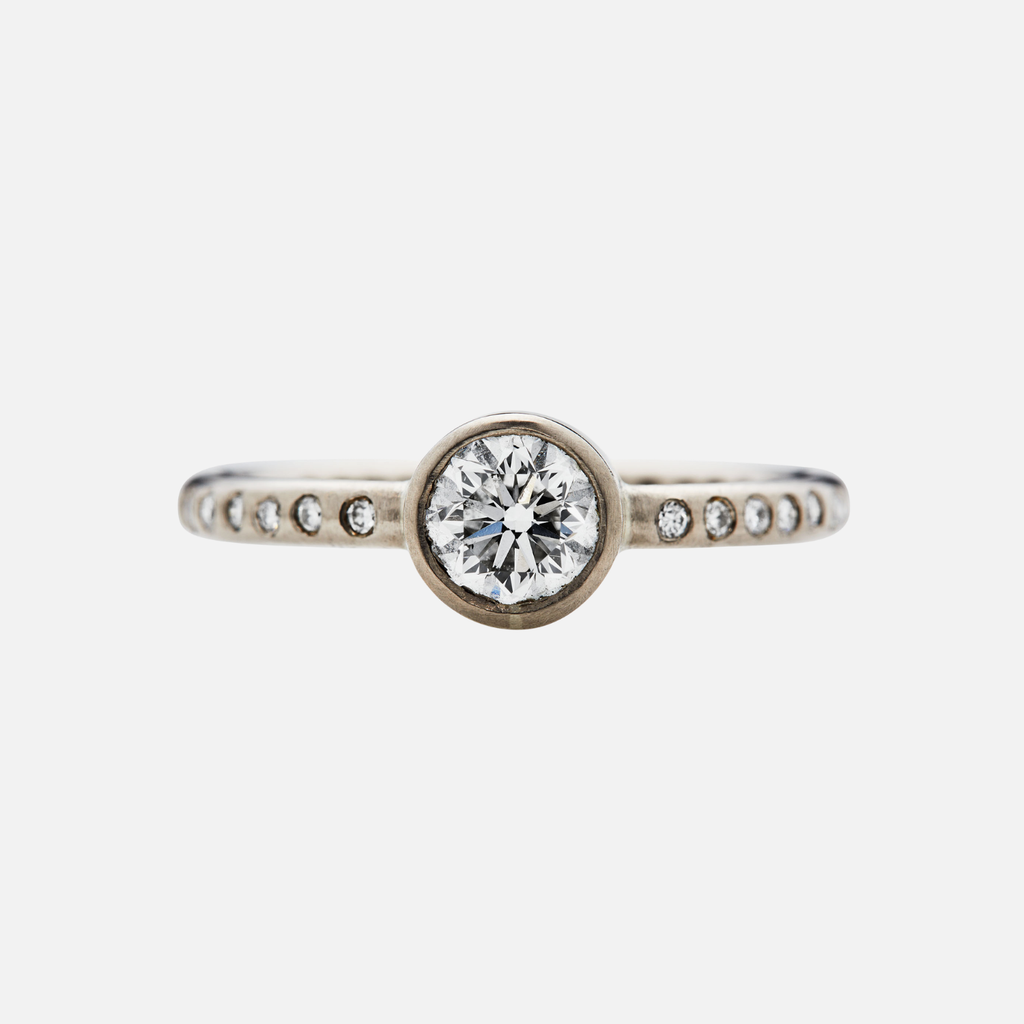 Hoopstock Round Diamond Ring with Pave Diamonds in 18K Alpine Gold Reinstein Ross Goldsmiths