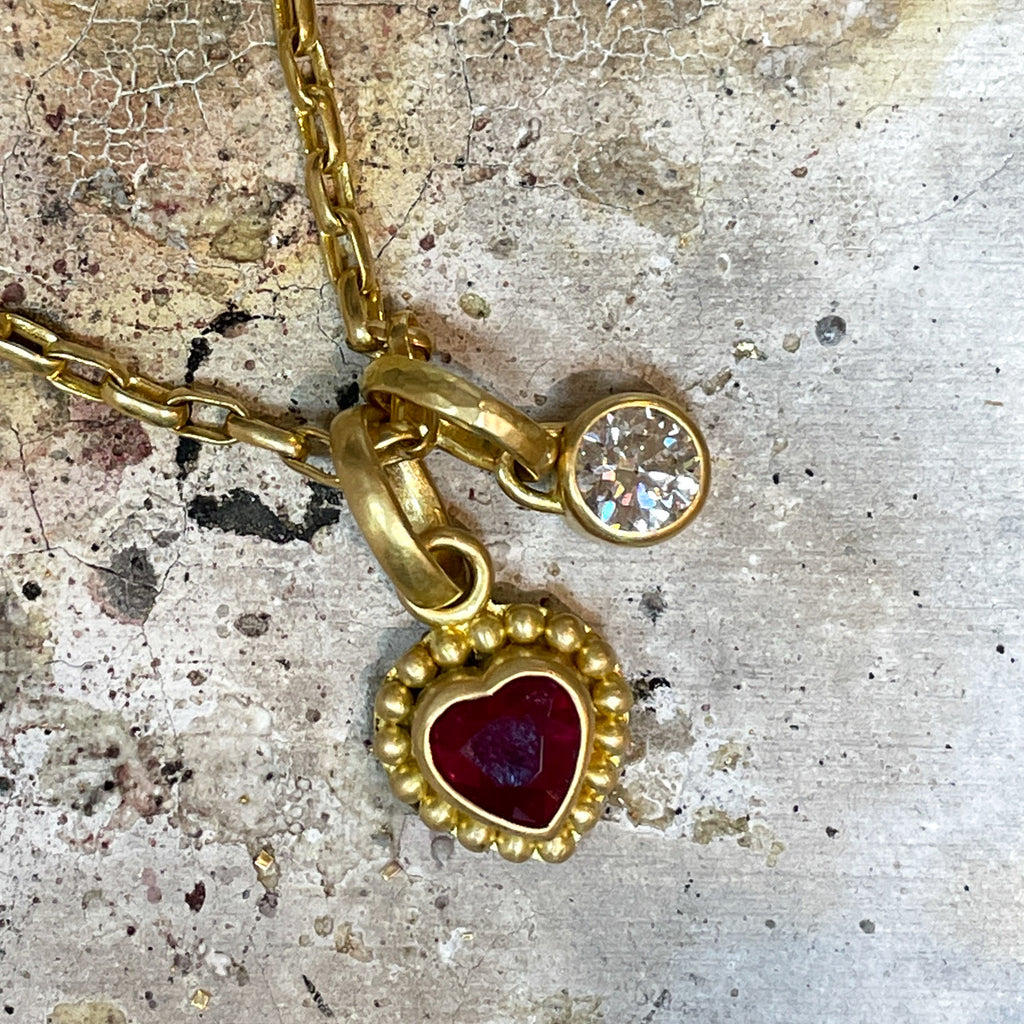 Salome Classic Mini Heart Ruby Pendant in 20K Peach Gold Reinstein Ross Goldsmiths