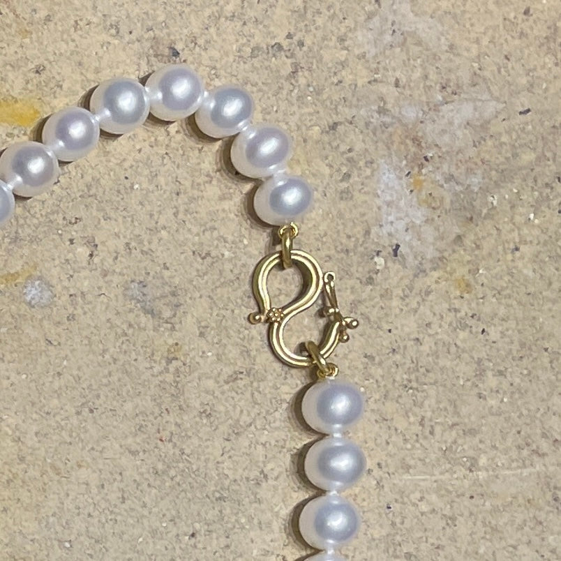 Dyan Strand White Pearl Necklace in 20K Peach Gold- 20" Reinstein Ross Goldsmiths