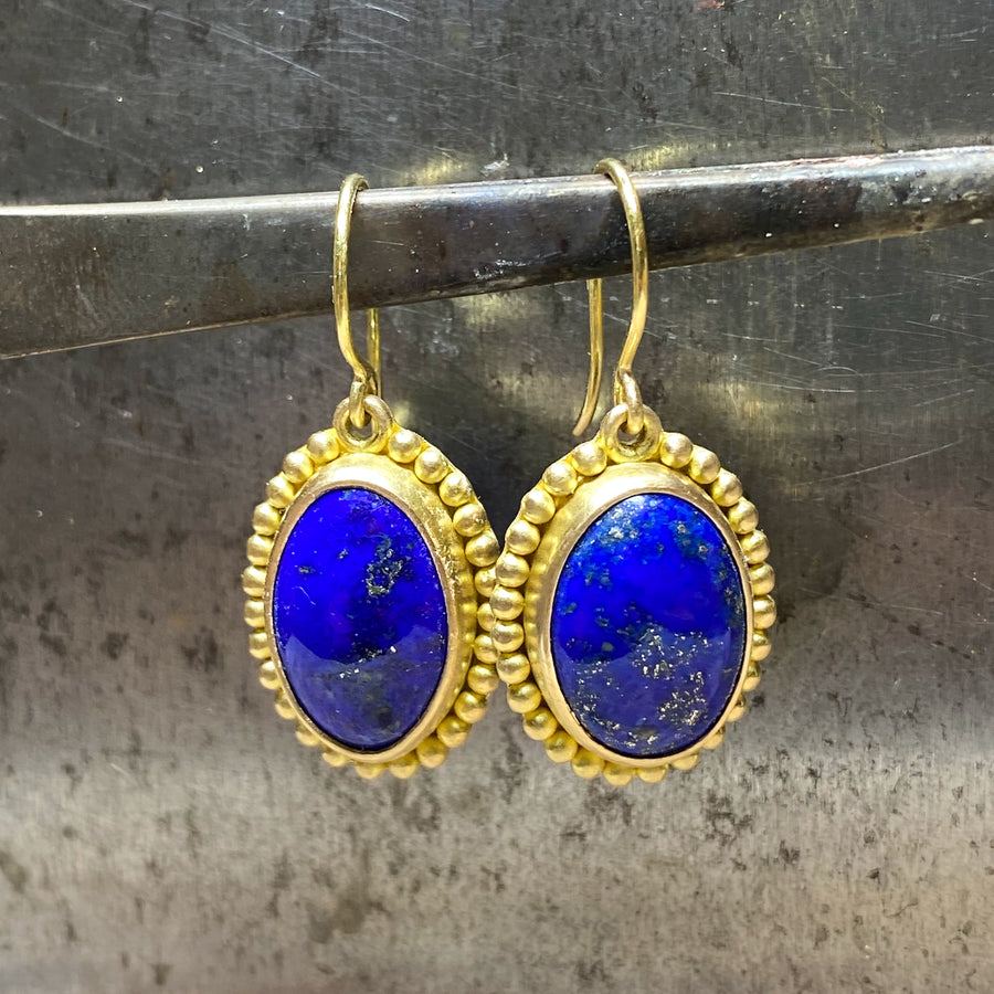 Salome Classic Oval Lapis Earrings in 20K Peach Gold Reinstein Ross Goldsmiths