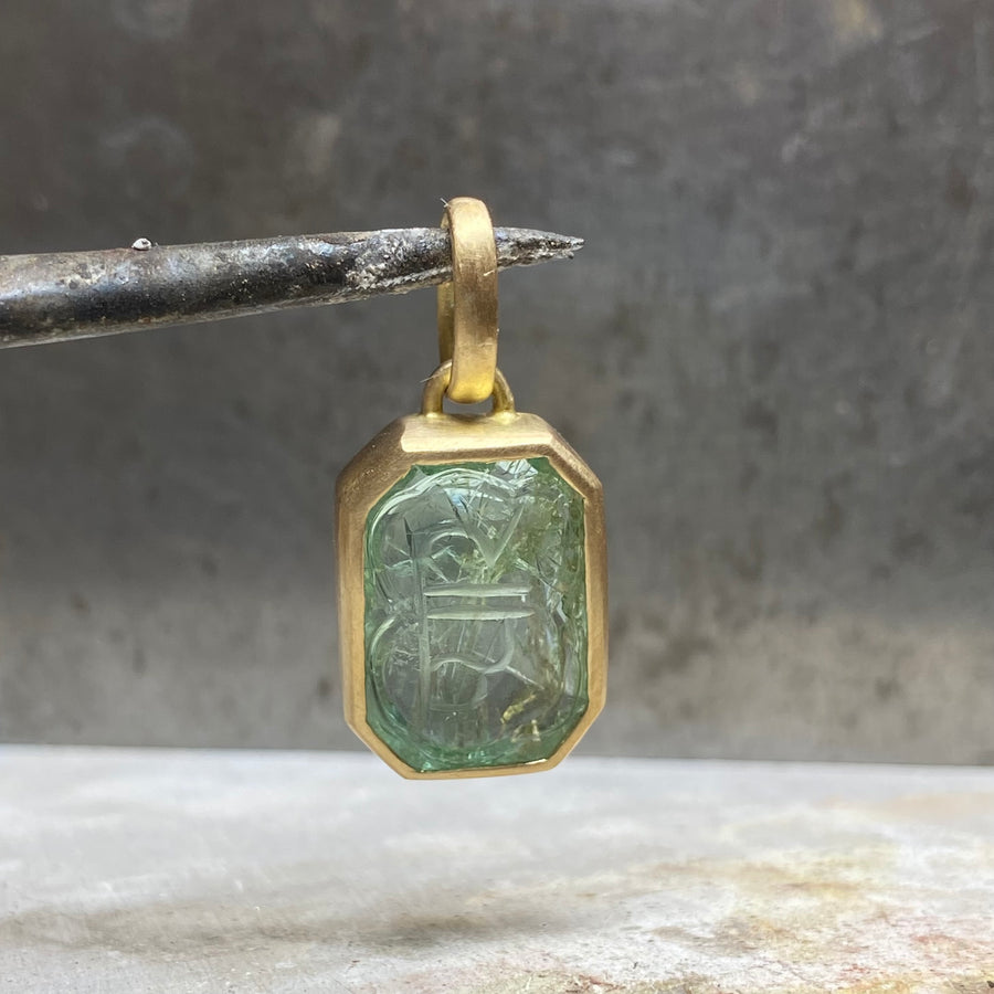 Sedona Carved Emerald Pendant in 20K Peach Gold Reinstein Ross Goldsmiths