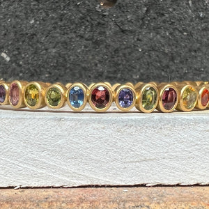Renaissance Faceted Multi Color Sapphires Bangle in 20K Peach Gold Reinstein Ross Goldsmiths