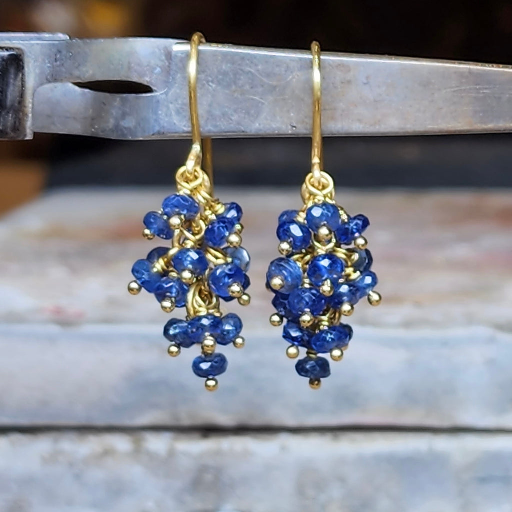 Bacchus Blue Sapphire Earrings in 20K Peach Gold Reinstein Ross Goldsmiths