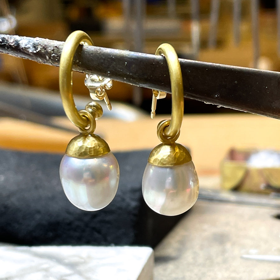 Sonoma Hammered Large South Sea Baroque Pearl Drops in 20K Peach Gold Reinstein Ross Goldsmiths