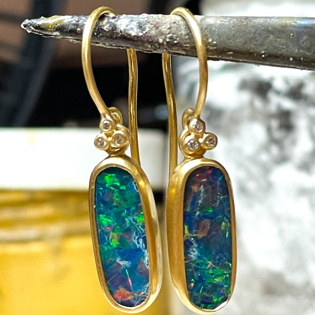 Tania Oval Opal and Diamond Earrings in 22K Nectar Gold Reinstein Ross Goldsmiths