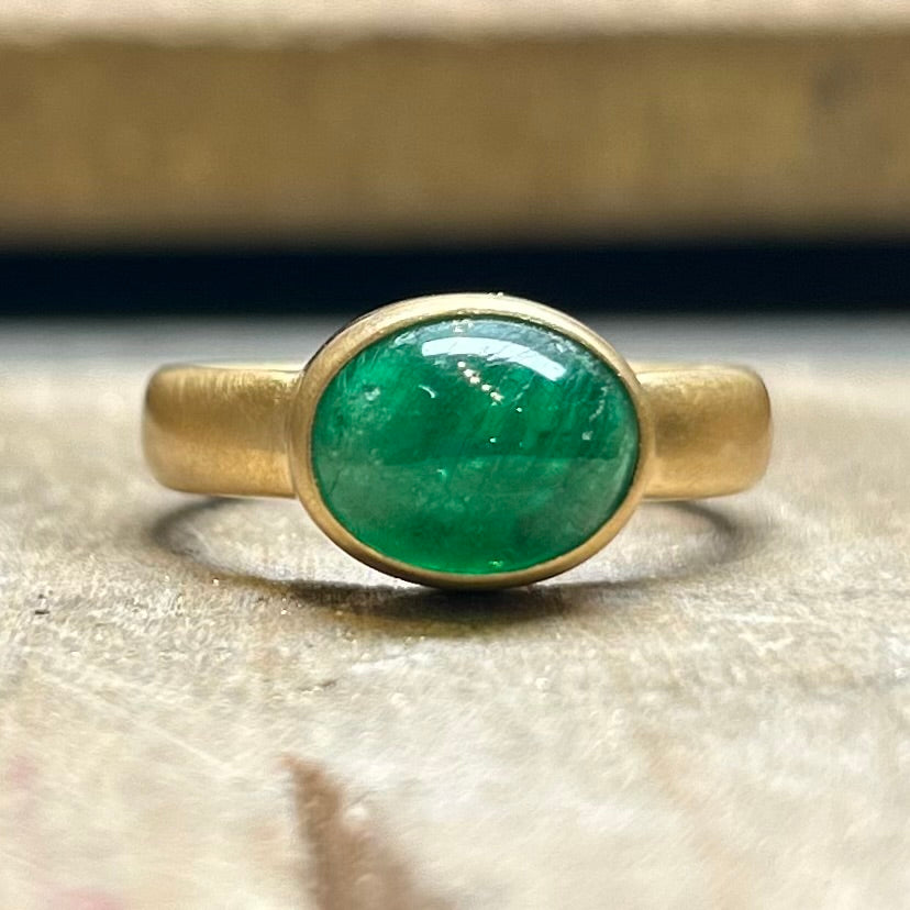 Sonoma Oval Cabochon Emerald Ring in 20K Peach Gold Reinstein Ross Goldsmiths