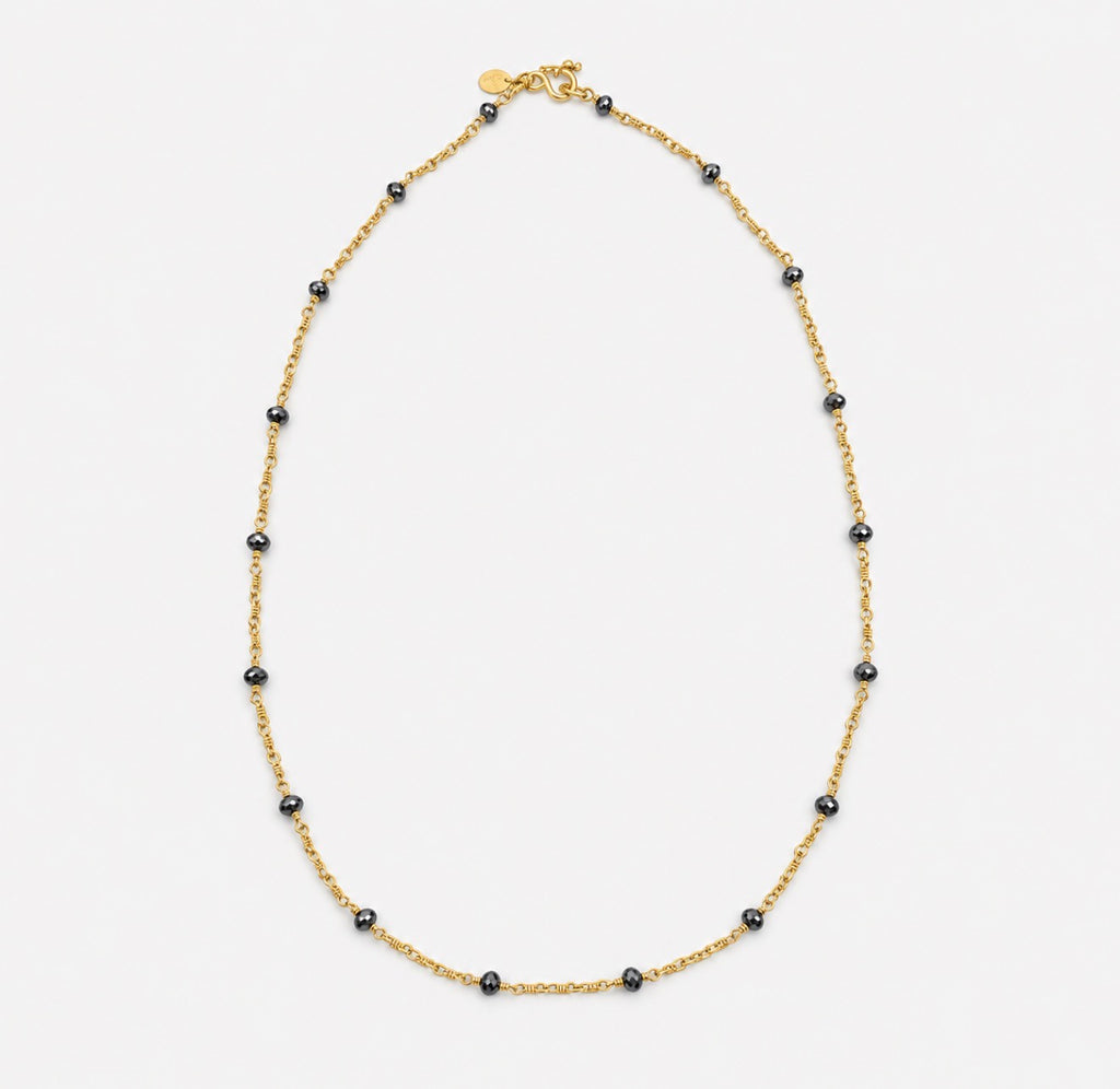 Isabella Spaced Out Black Diamond Necklace in 20K Peach Gold- 18"