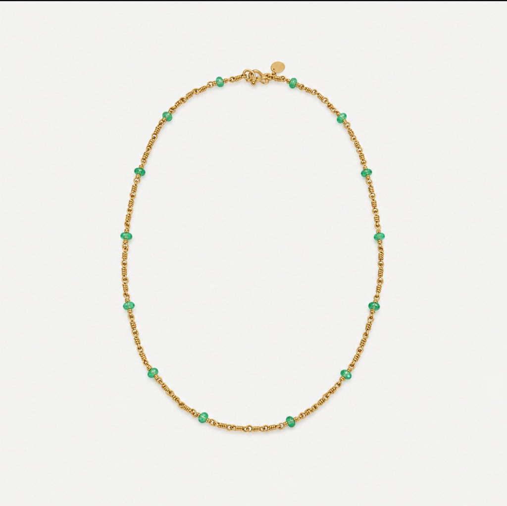 Isabella Spaced Out Cabochon Emerald Necklace in 20K Peach Gold- 16"