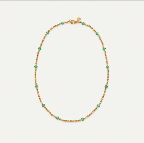 Isabella Spaced Out Cabochon Emerald Necklace in 20K Peach Gold- 16