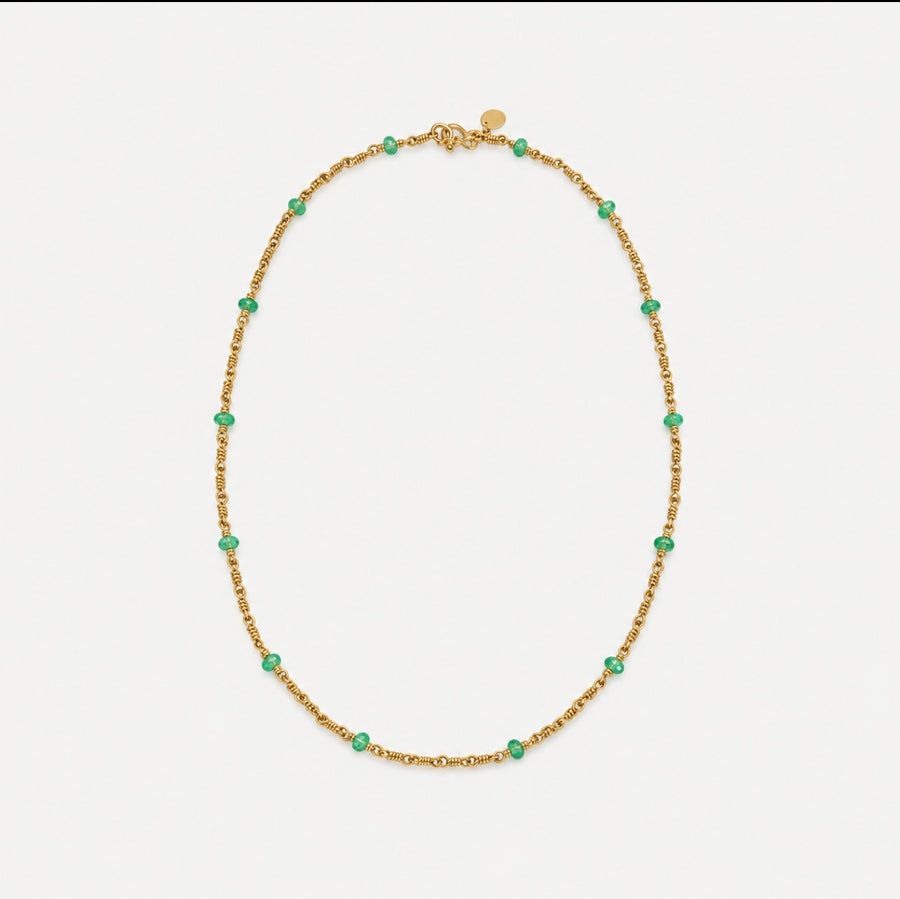 Isabella Spaced Out Cabochon Emerald Necklace in 20K Peach Gold- 16
