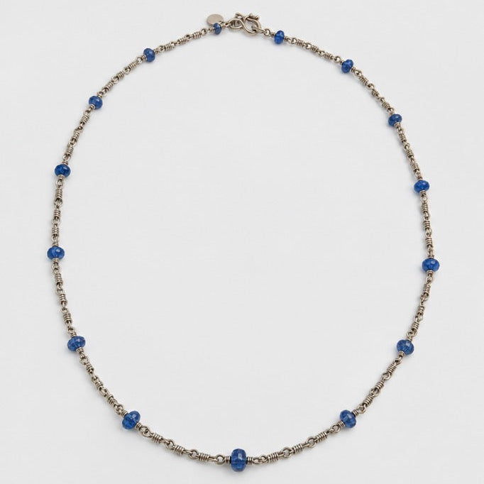 Isabella Spaced Out Carved Blue Sapphire Necklace in 18K White Gold, 16"