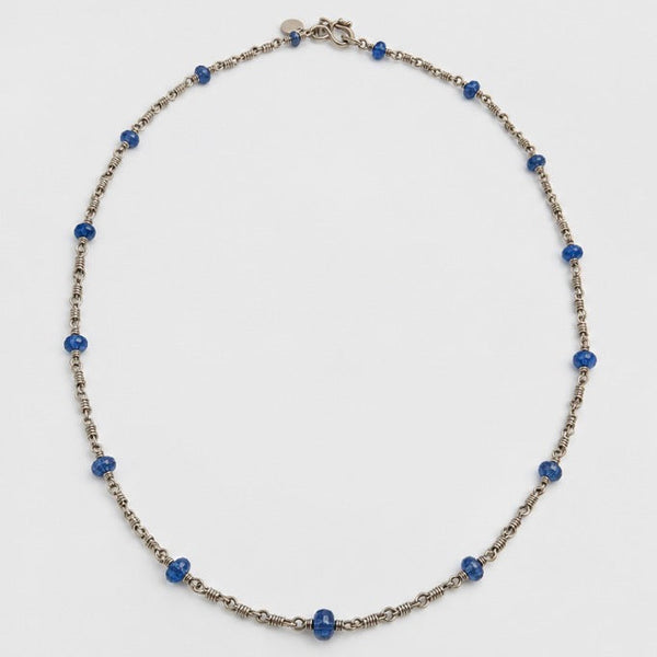 Isabella Spaced Out Carved Blue Sapphire Necklace in 18K White Gold, 16