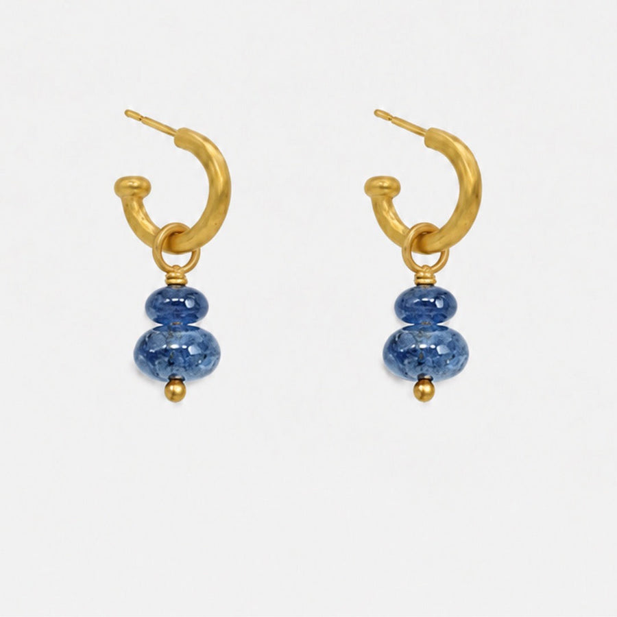 Double Cabochon Blue Sapphire Drops in 20k Peach Gold
