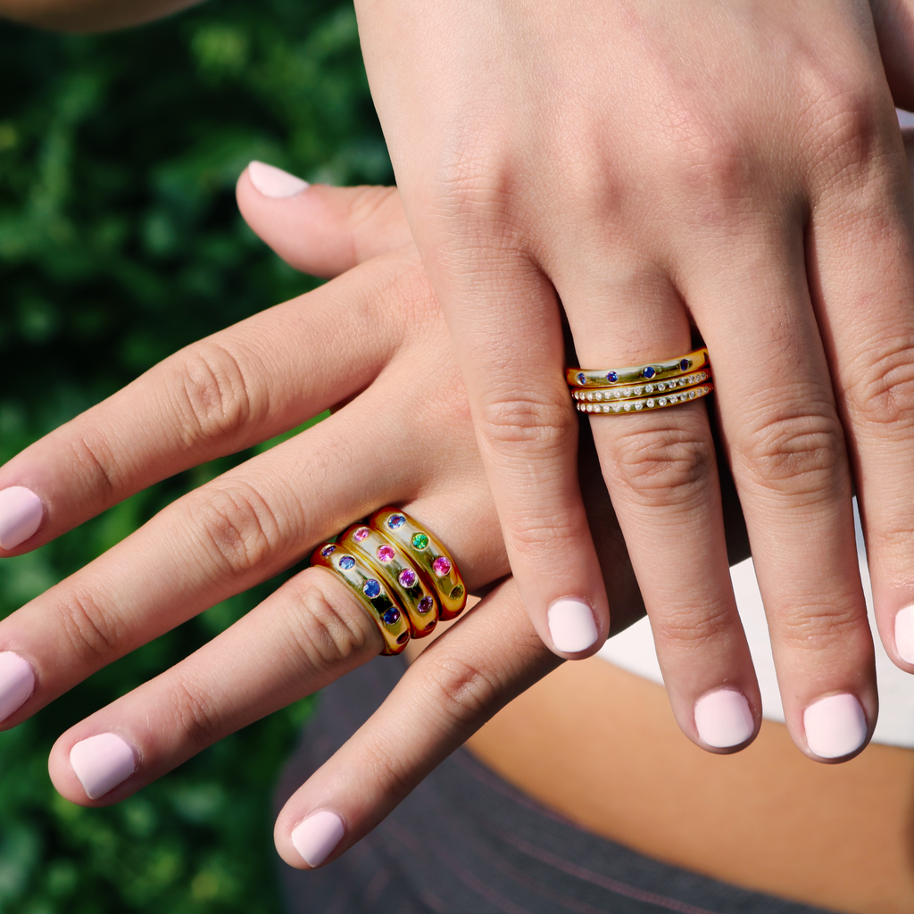 Half Round "Mosaic" Purple Sapphire Band in 20K Peach Gold- 5mm Reinstein Ross Goldsmiths