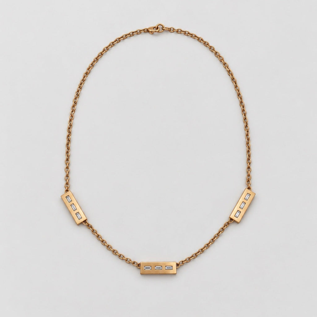 Astor Triple Baguette Diamond Bar Necklace in 18K Yellow Gold