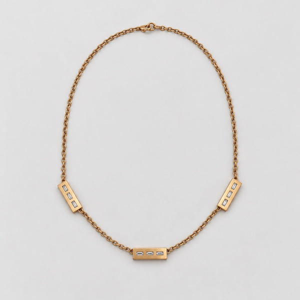 Astor Triple Baguette Diamond Bar Necklace in 18K Yellow Gold