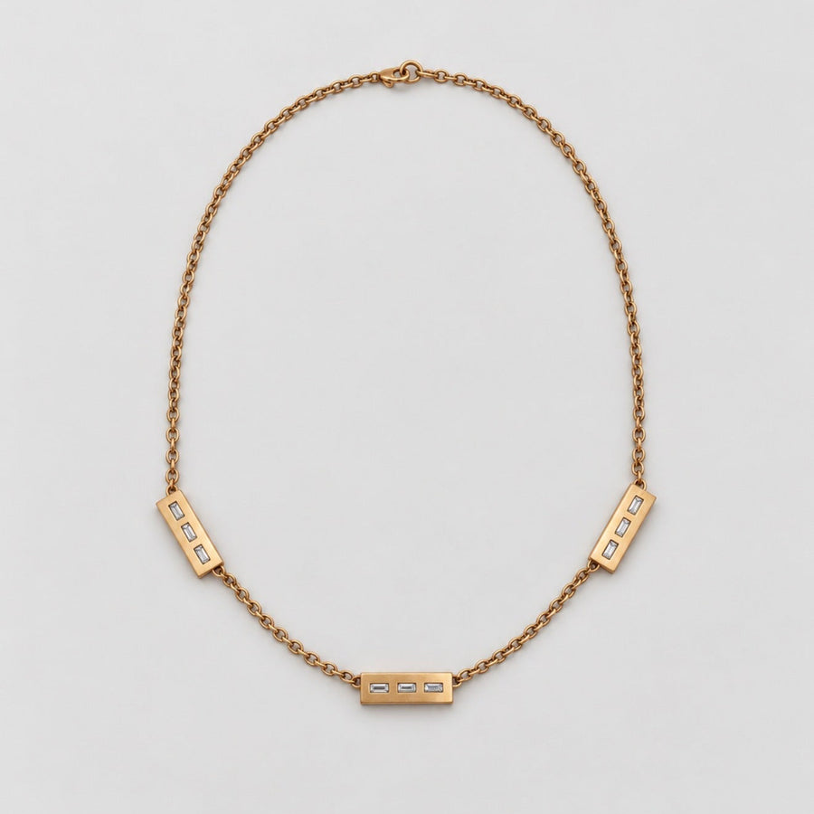 Astor Triple Baguette Diamond Bar Necklace in 18K Yellow Gold