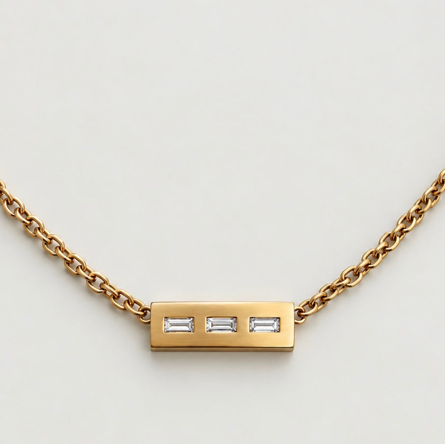 Astor Triple Baguette Diamond Bar Necklace in 18K Yellow Gold