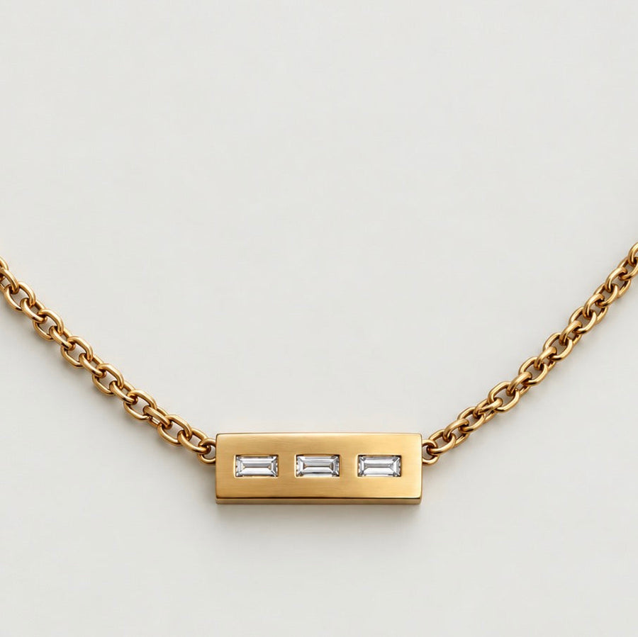 Astor Triple Baguette Diamond Bar Necklace in 18K Yellow Gold