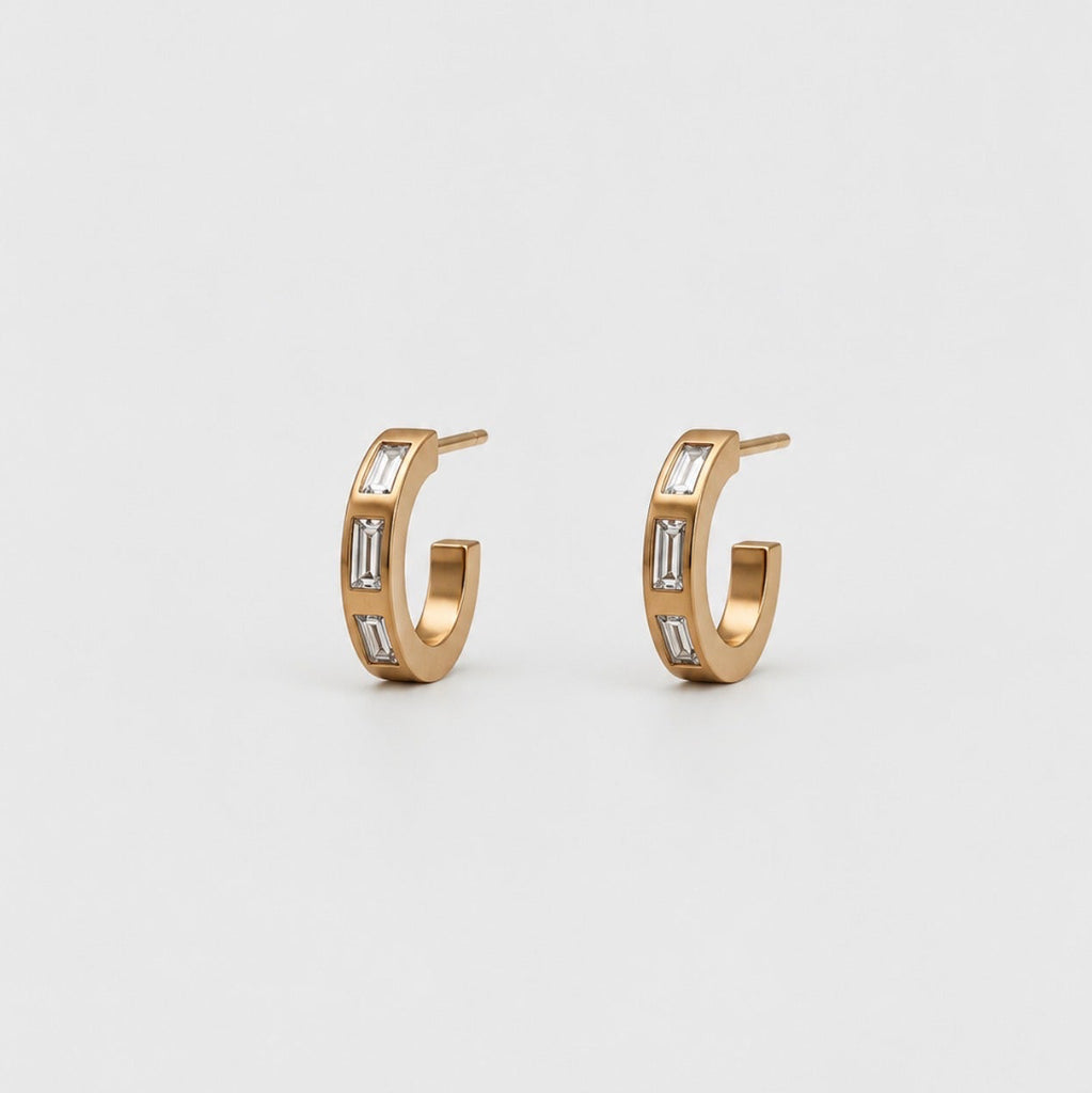 Astor Diamond Baguette Small Hoop Earrings in 18K Yellow Gold