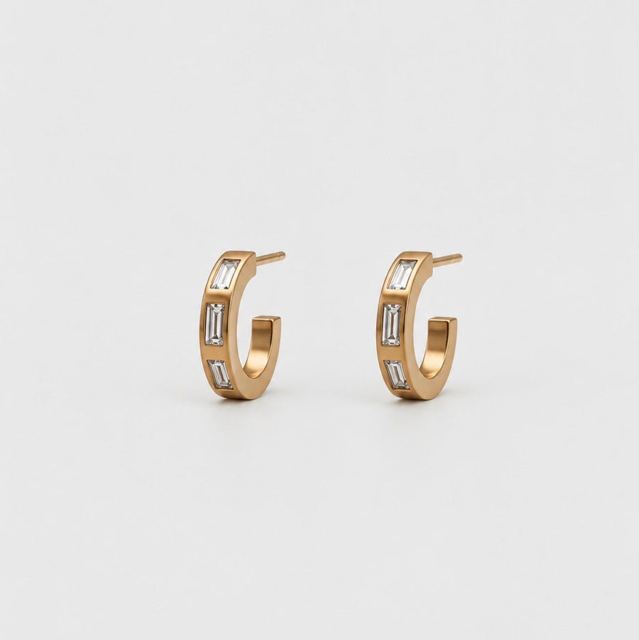 Astor Diamond Baguette Small Hoop Earrings in 18K Yellow Gold