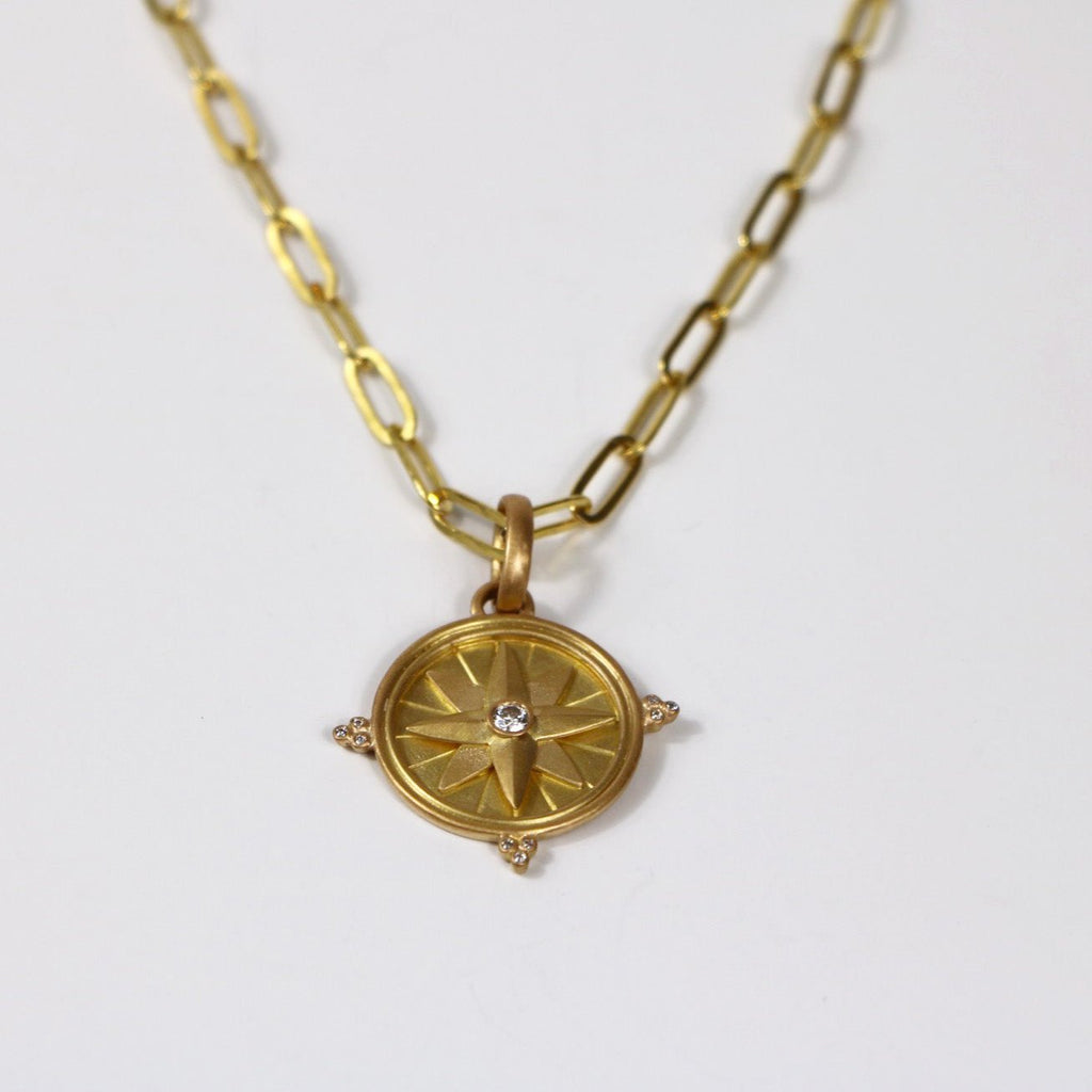 Sonoma Compass Rose Diamond Pendant in 20K Peach Gold Reinstein Ross Goldsmiths