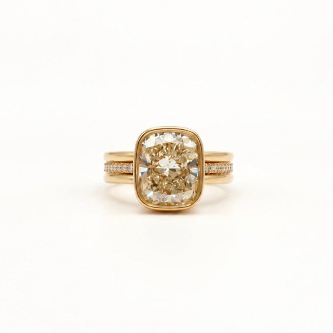 Charis Cushion-Cut with Channel-Set Diamond Ring in 18K Yellow Gold